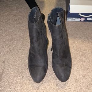 Dark grey suede high heel booties